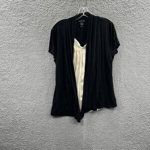August Silk Anthropologie‎ Women Top Large Black Cardigan Short Sleeve Shirt